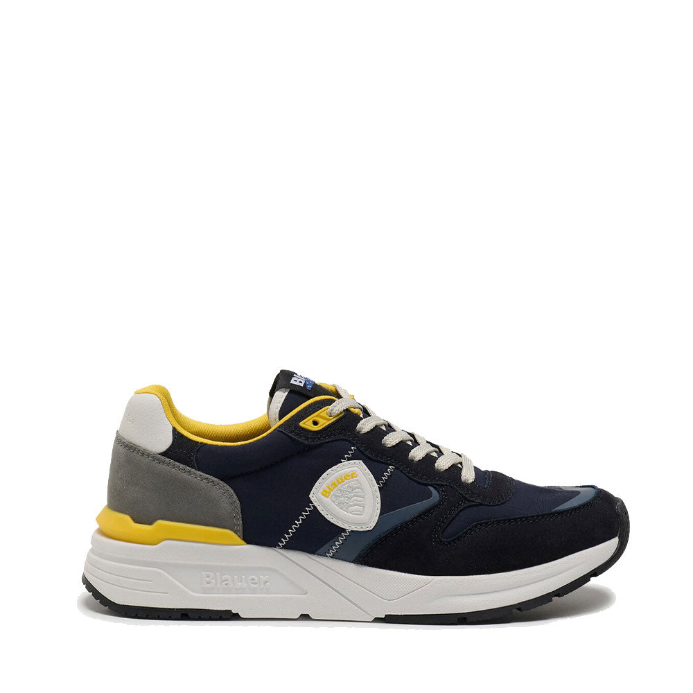 Sneakers Uomo BLAUER Ray 01 in Nylon e Suede Navy Yellow