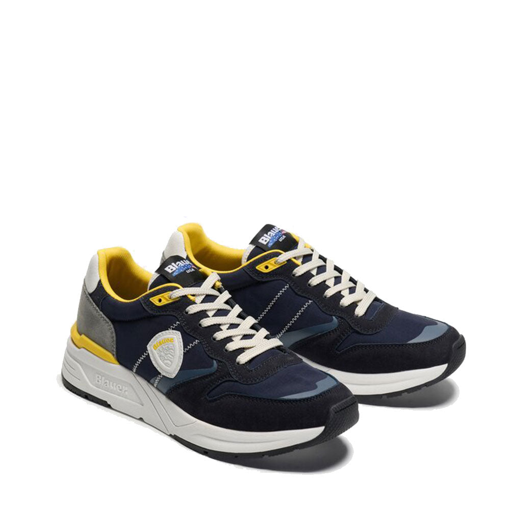 Sneakers Uomo BLAUER Ray 01 in Nylon e Suede Navy Yellow