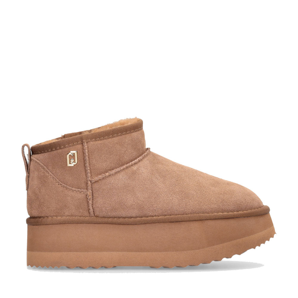 LIU JO Jane 01 
Damenschuhe, gepolsterte Plateau-Stiefeletten aus Wildleder in der Farbe Cognac