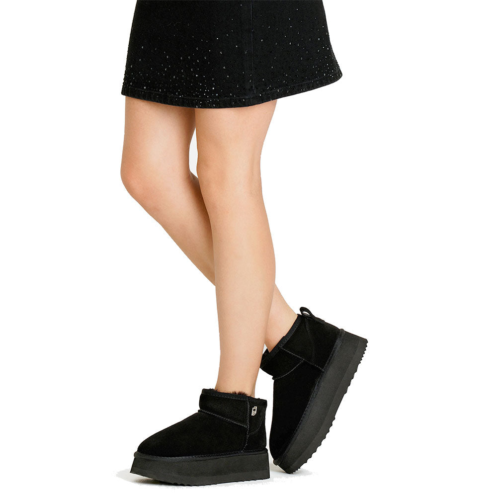 Damenschuhe LIU JO Jane 01 gepolsterte Plateau-Stiefeletten aus schwarzem Wildleder