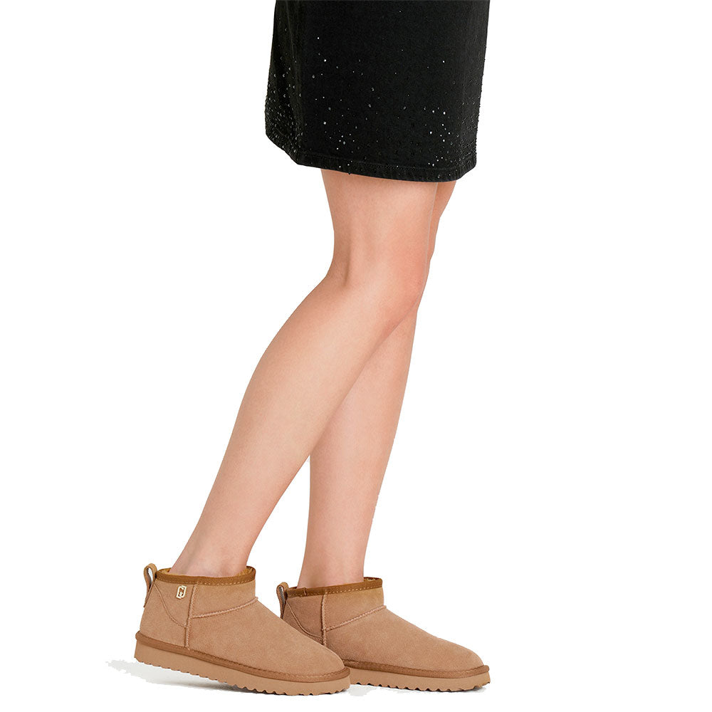 Damenschuhe LIU JO Jil 01 Mini gepolsterte Stiefeletten aus cognacfarbenem Wildleder