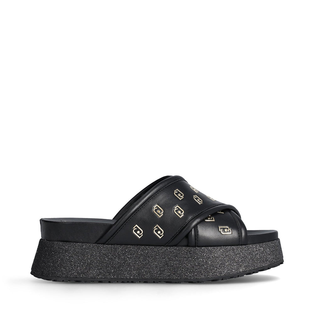 Ciabatte Platform LIU JO Frida 30 Nero con Logo All Over