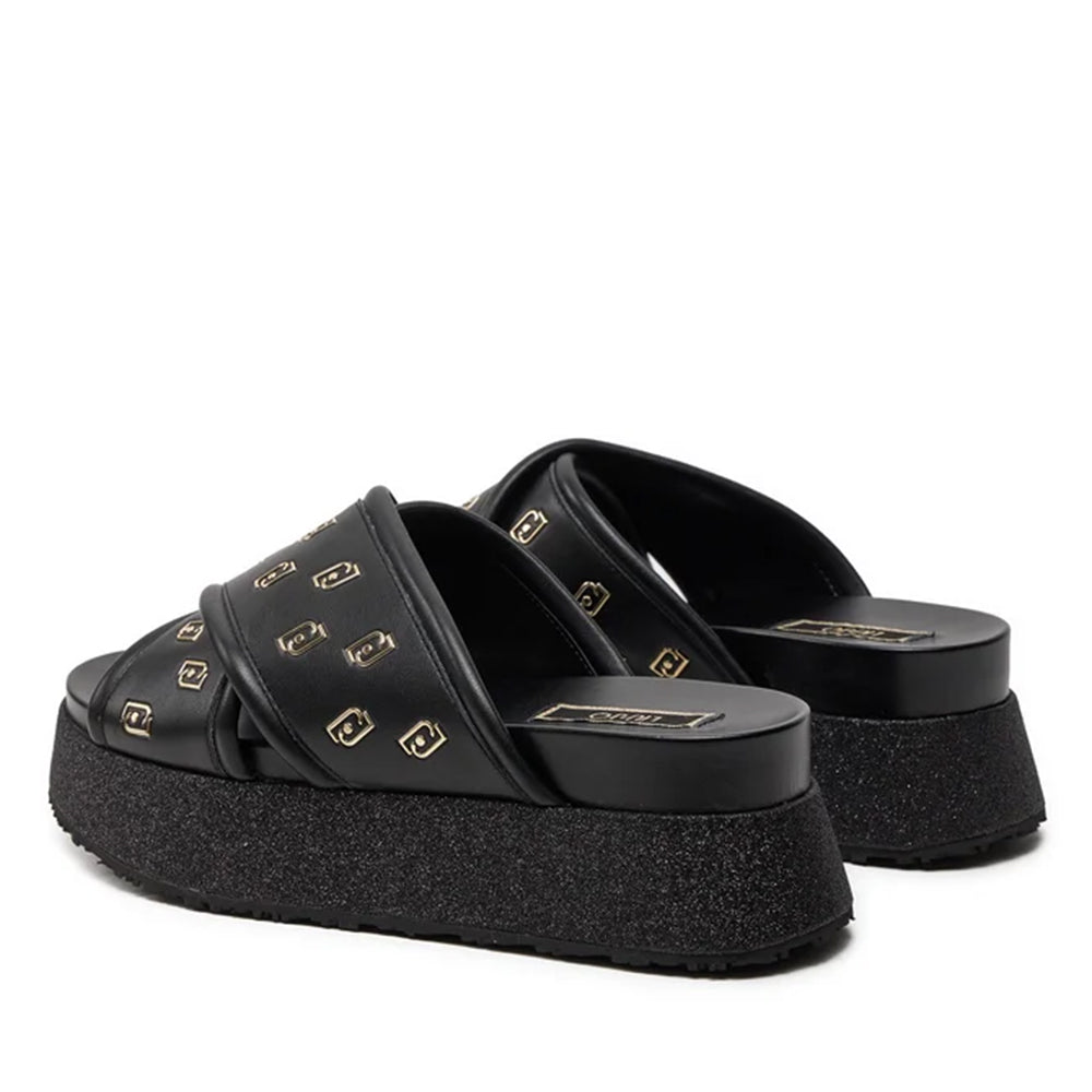 Ciabatte Platform LIU JO Frida 30 Nero con Logo All Over