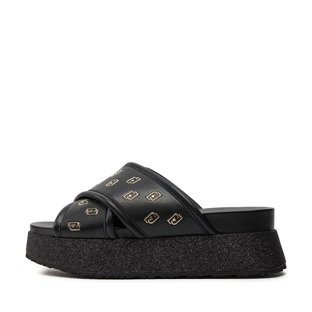 Ciabatte Platform LIU JO Frida 30 Nero con Logo All Over