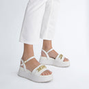 Sandali Platform LIU JO Frida 31 in Pelle Bianca con Logo Chain