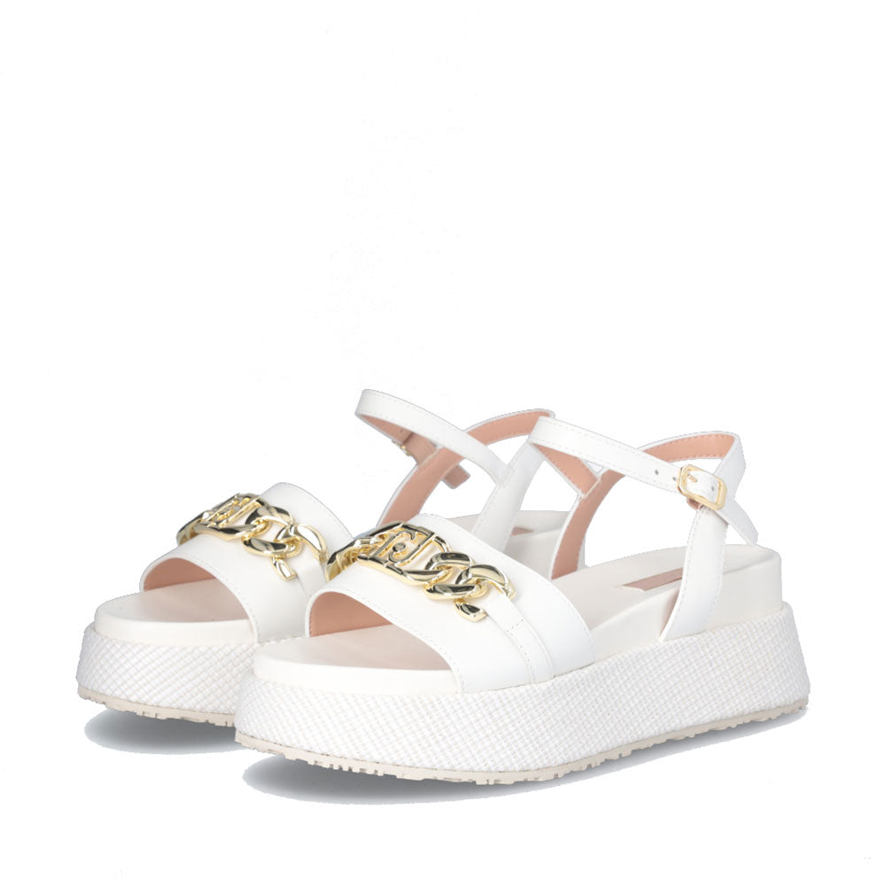 Sandali Platform LIU JO Frida 31 in Pelle Bianca con Logo Chain