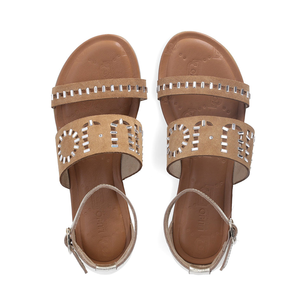 Sandali Flat LIU JO Sand 03 in Suede color Cognac con Inserti Metallizzati