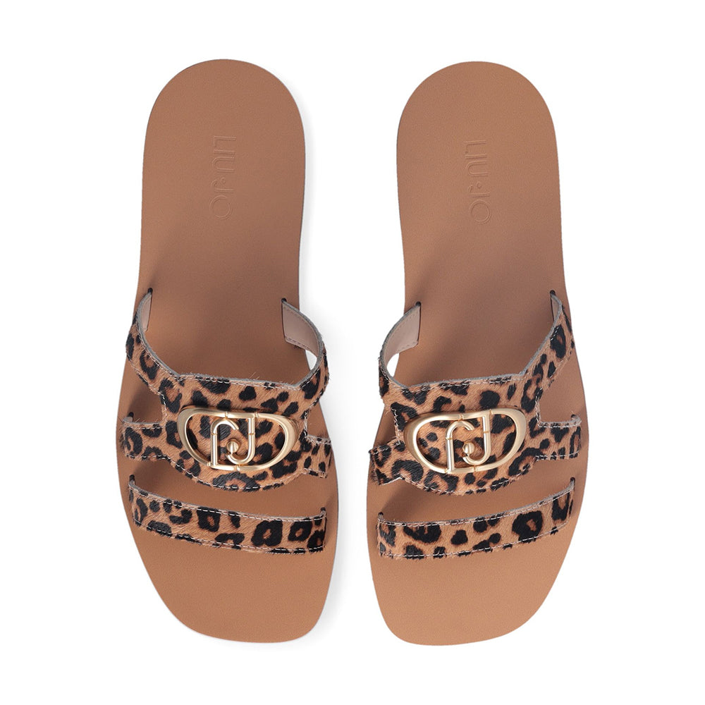 LIU JO Saba 11 
Flache Hausschuhe im Leopardenmuster Cavallino mit Maxi-Logo