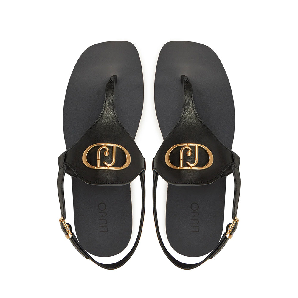 LIU JO „Saba 12“ 
Flache Flip-Flop-Sandalen aus schwarzem Leder