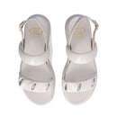 LIU JO Frida 34 
Plateau Sandalen mit auffälligen Bändern und cremefarbenen Schmucksteinen