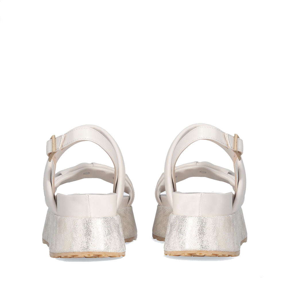 LIU JO Frida 34 
Plateau Sandalen mit auffälligen Bändern und cremefarbenen Schmucksteinen