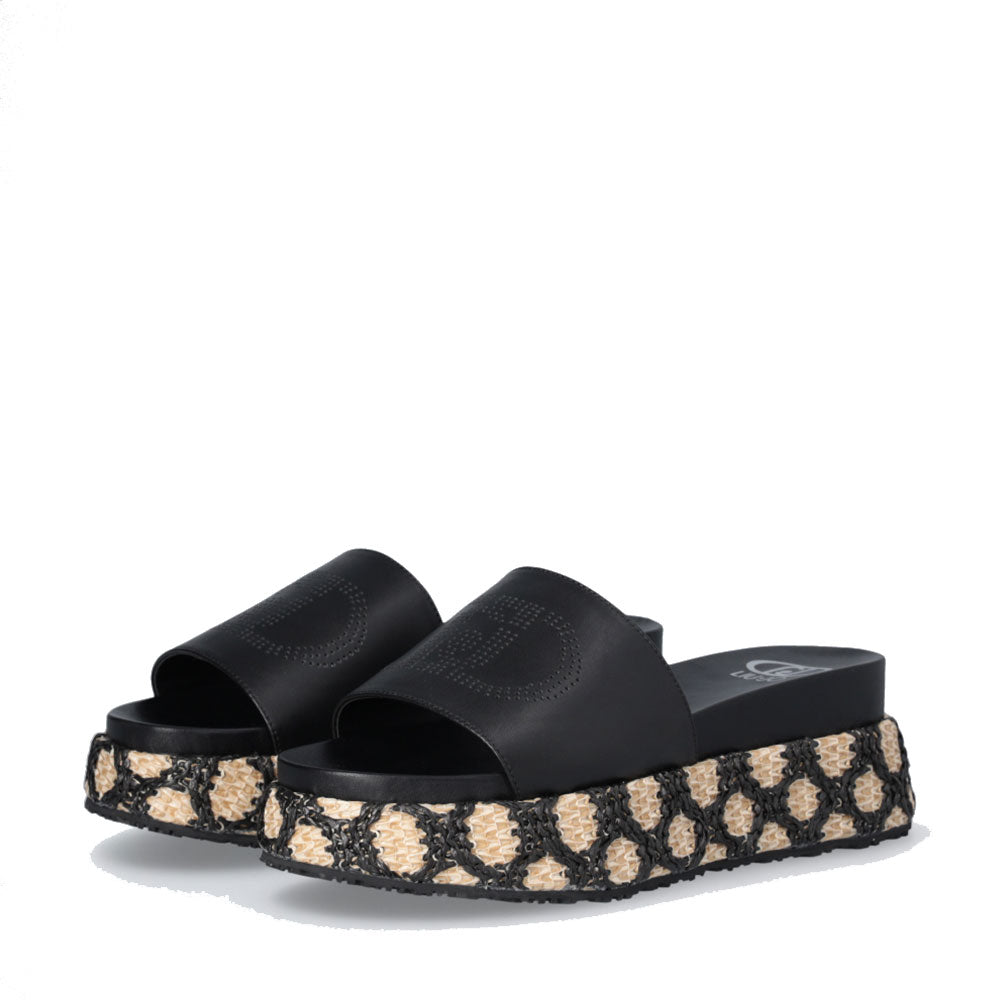 Ciabatte Platform LIU JO Frida 37 Nere con Inserti in Rafia