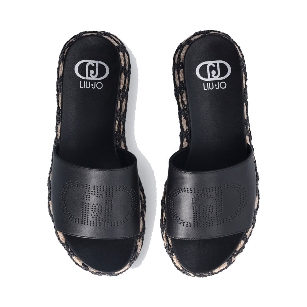 Ciabatte Platform LIU JO Frida 37 Nere con Inserti in Rafia