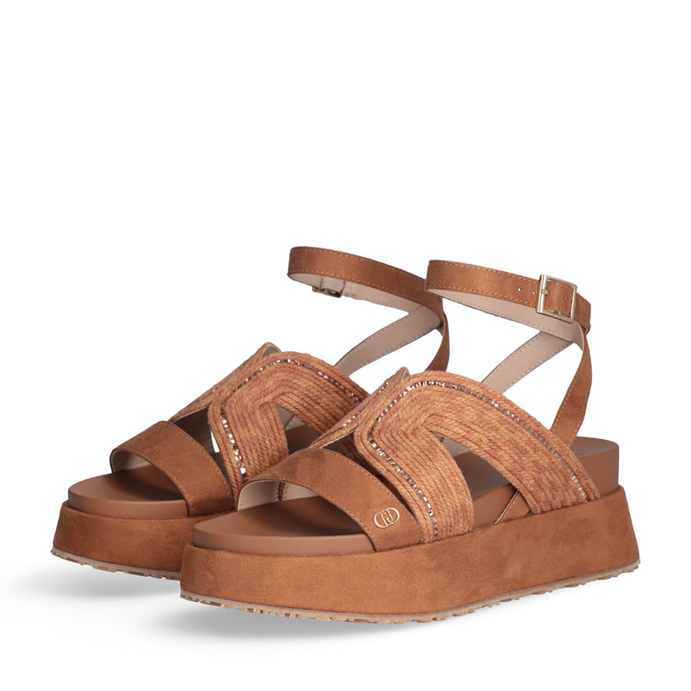 LIU JO Frida 38 
Braune Plateau Sandalen aus Seil mit Strass
