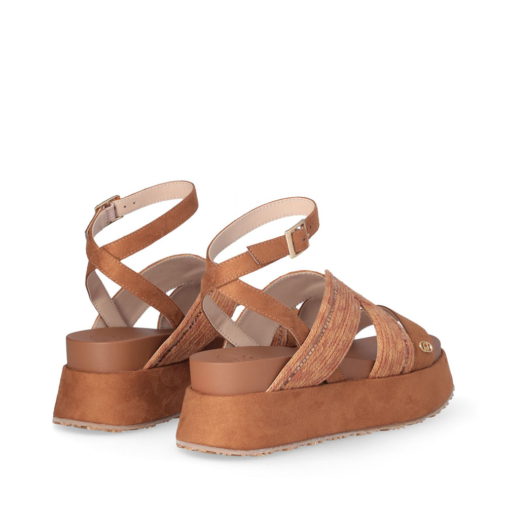 LIU JO Frida 38 
Braune Plateau Sandalen aus Seil mit Strass