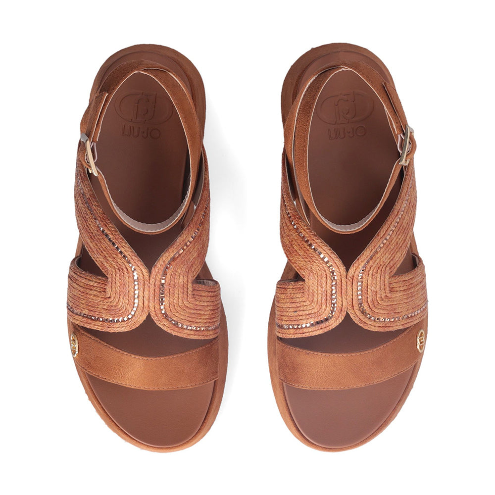 LIU JO Frida 38 
Braune Plateau Sandalen aus Seil mit Strass