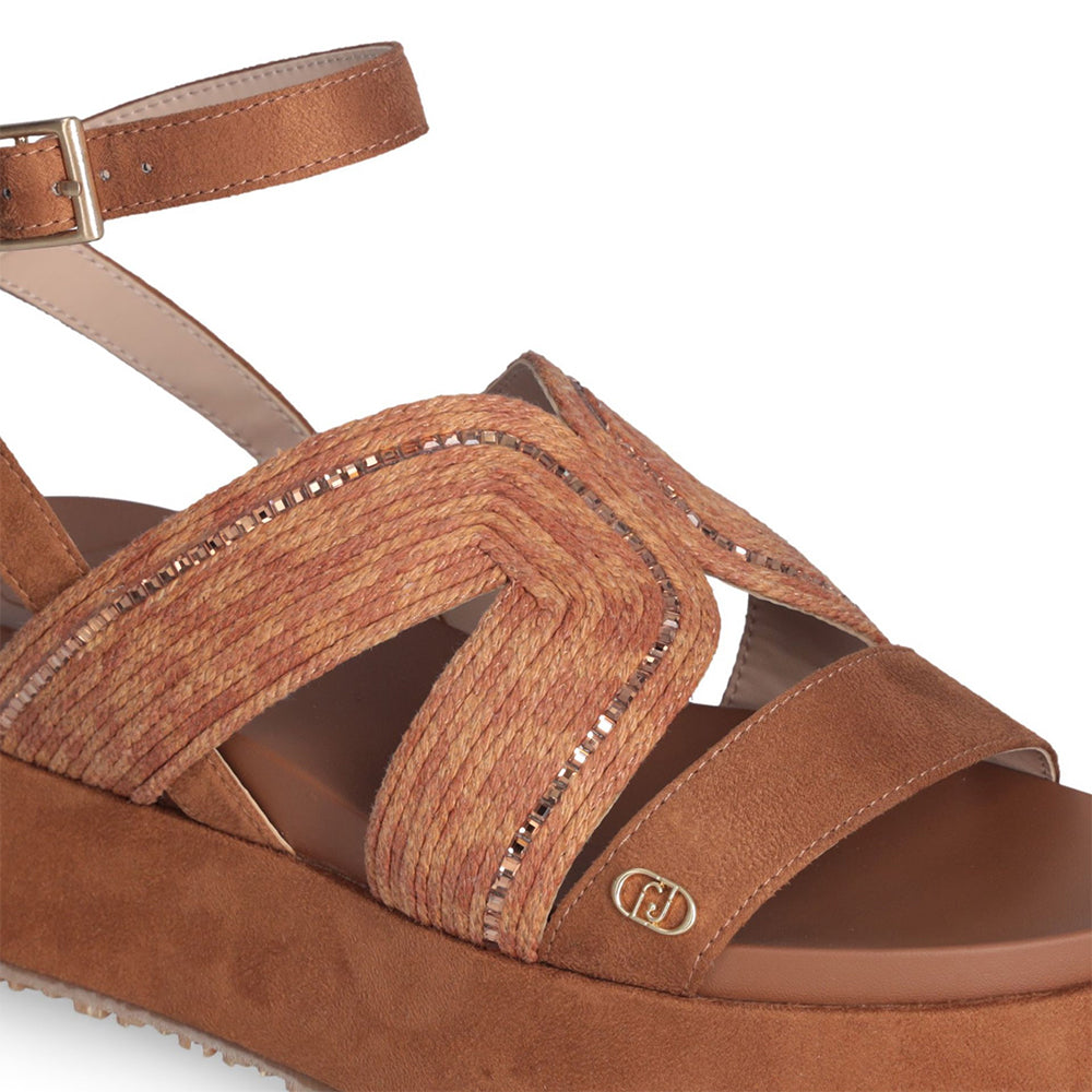 LIU JO Frida 38 
Braune Plateau Sandalen aus Seil mit Strass