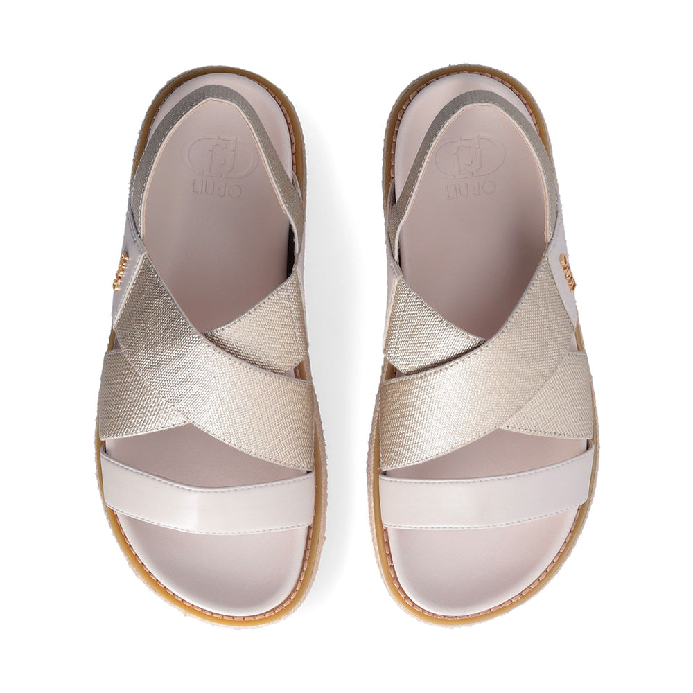 LIU JO Panarea 02 
Plateausandalen aus goldfarbenem laminiertem Canvas