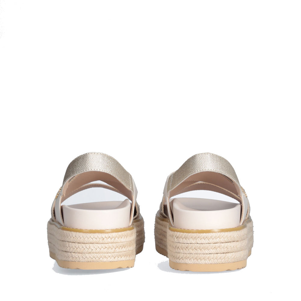 LIU JO Panarea 02 
Plateausandalen aus goldfarbenem laminiertem Canvas