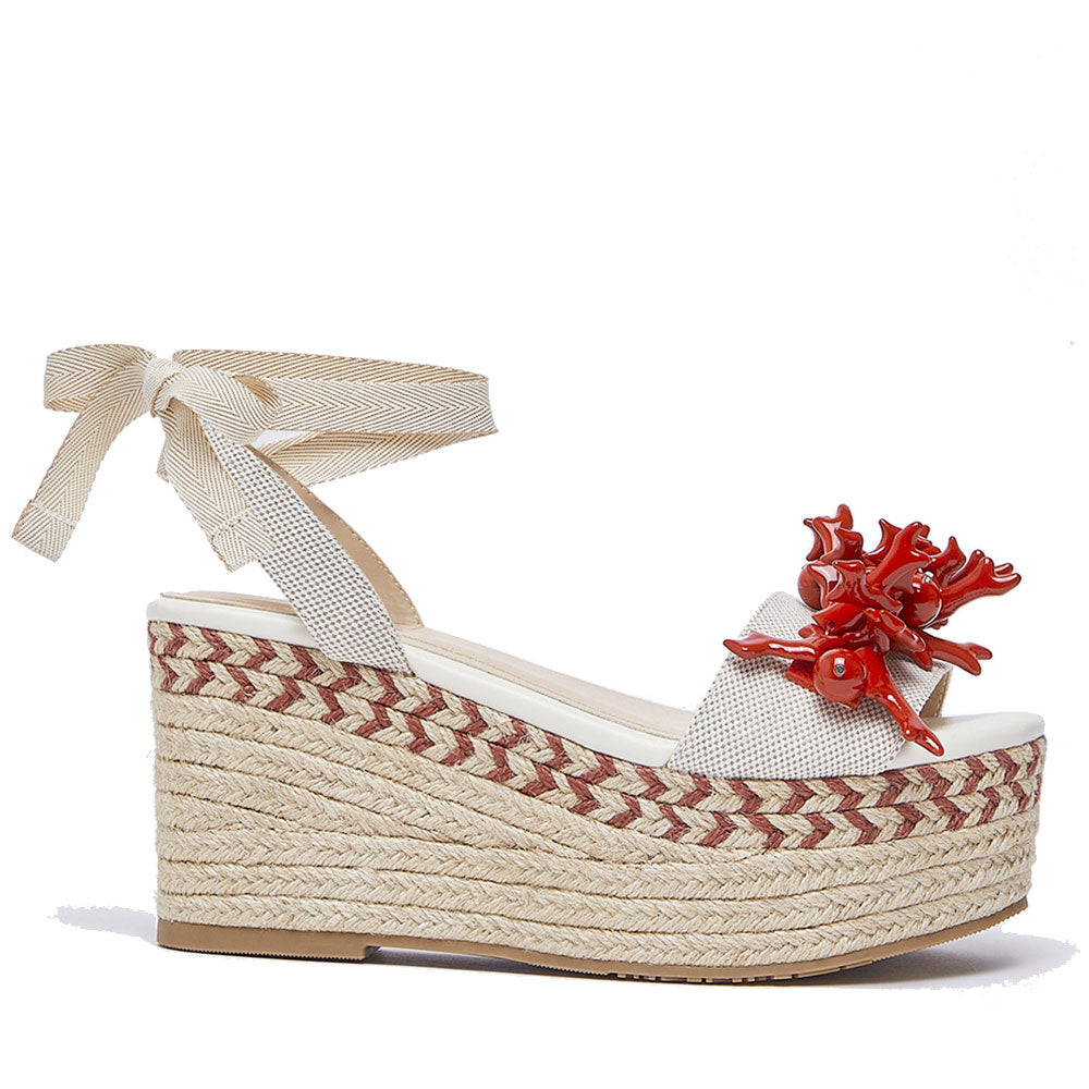 Sandali Donna con Zeppa LIU JO Bali 02 in Cavas Beige e Rosso Corallo