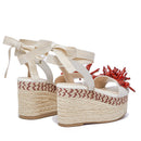 Sandali Donna con Zeppa LIU JO Bali 02 in Cavas Beige e Rosso Corallo