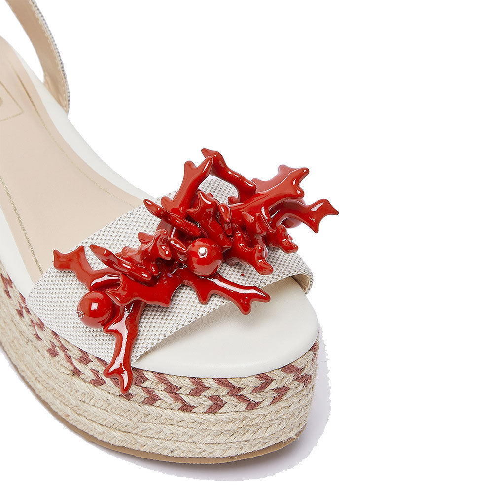 Sandali Donna con Zeppa LIU JO Bali 02 in Cavas Beige e Rosso Corallo