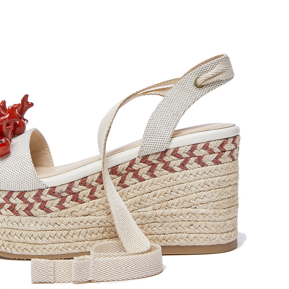Sandali Donna con Zeppa LIU JO Bali 02 in Cavas Beige e Rosso Corallo