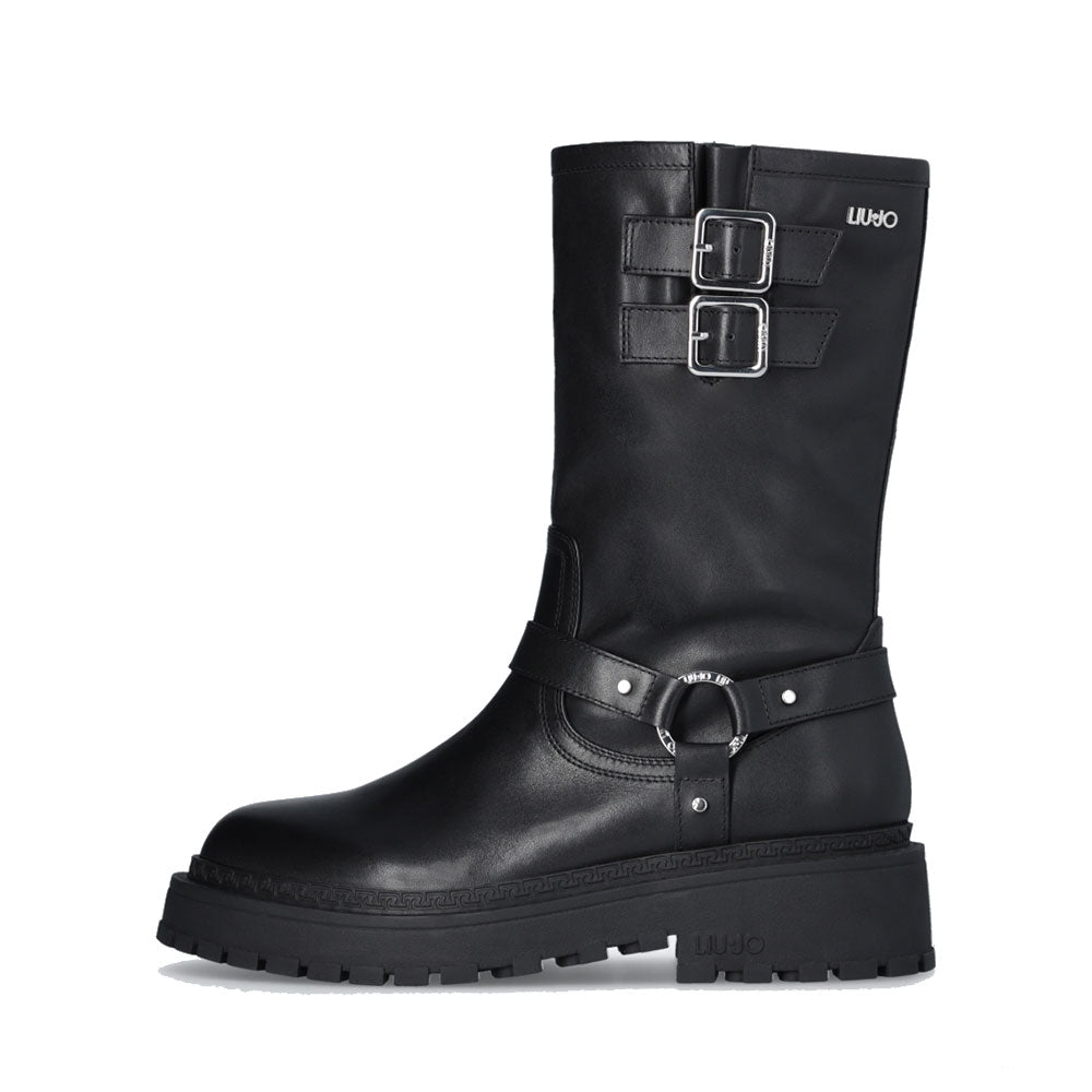 Stivali Donna LIU JO Rumi 26 Biker Boots in Pelle Nera