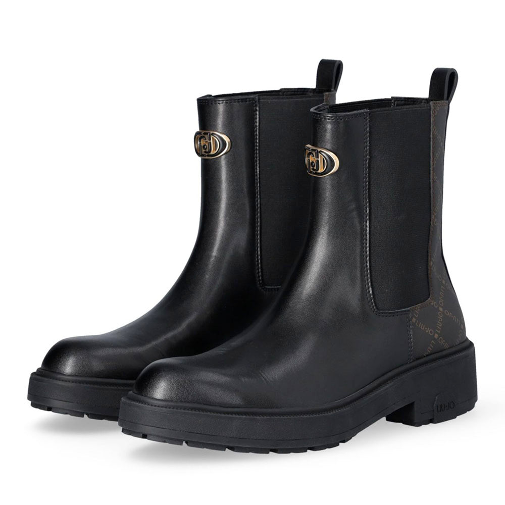 Stivaletti Beatles Donna LIU JO London 02 in Pelle Nera con Inserti Monogram