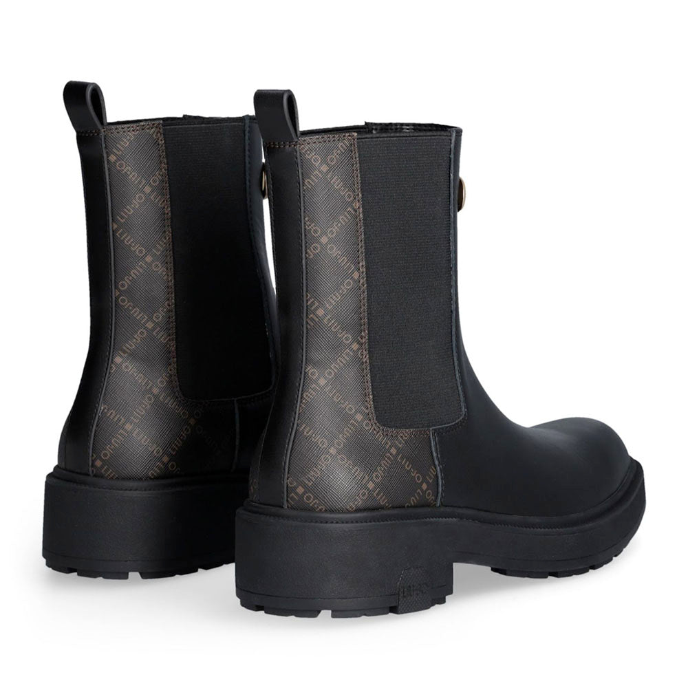 Stivaletti Beatles Donna LIU JO London 02 in Pelle Nera con Inserti Monogram