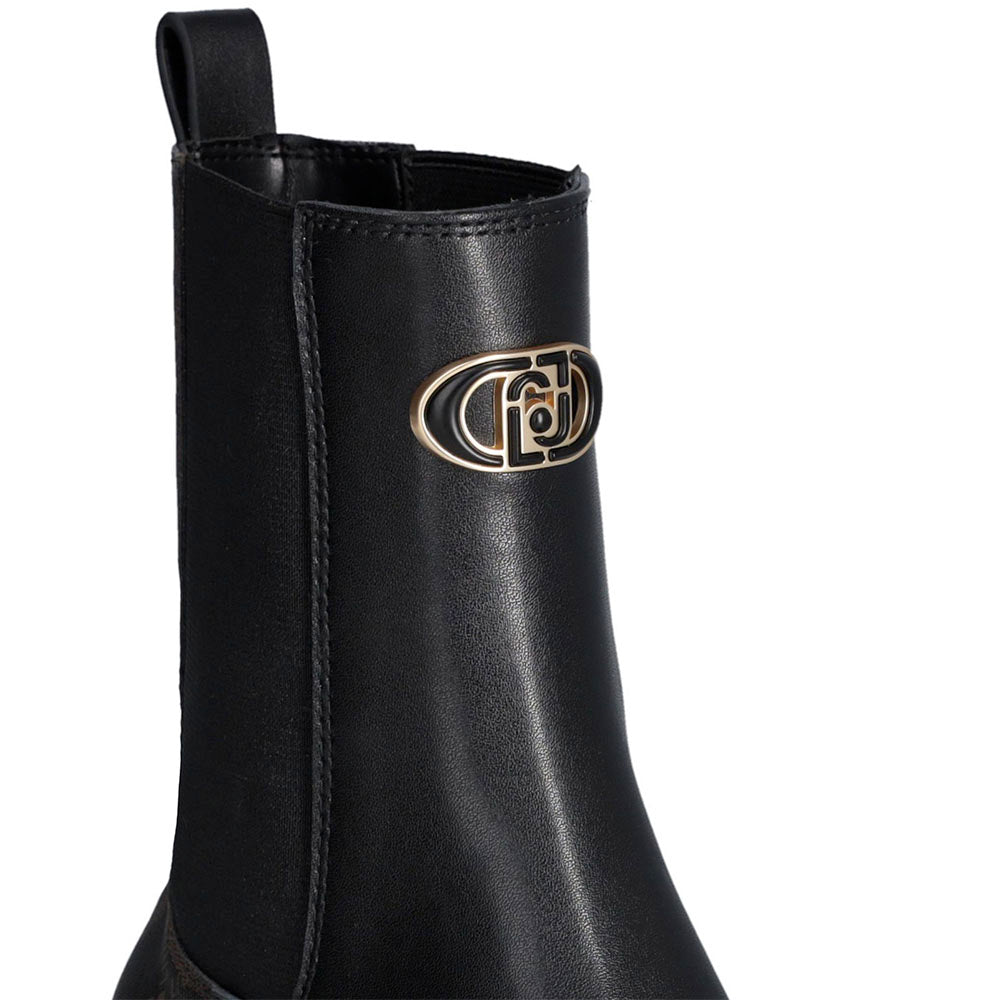 Stivaletti Beatles Donna LIU JO London 02 in Pelle Nera con Inserti Monogram