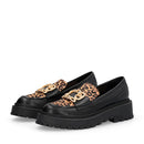 Mocassini Donna LIU JO Rumi 34 in Pelle Nera con Inserto in Cavallino Leopardato