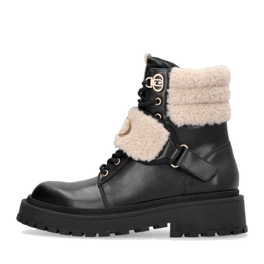 Anfibi Donna LIU JO Rumi 40 in Pelle Nera con Dettagli in Eco Fur