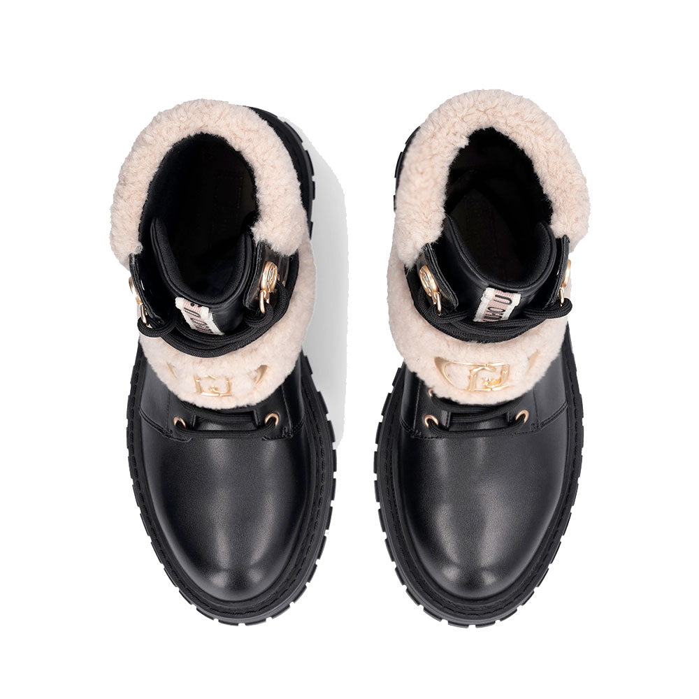 Anfibi Donna LIU JO Rumi 40 in Pelle Nera con Dettagli in Eco Fur