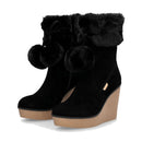 Stivali Donna Imbottiti con Zeppa LIU JO Rania 01 in Suede Nero con Pon Pon
