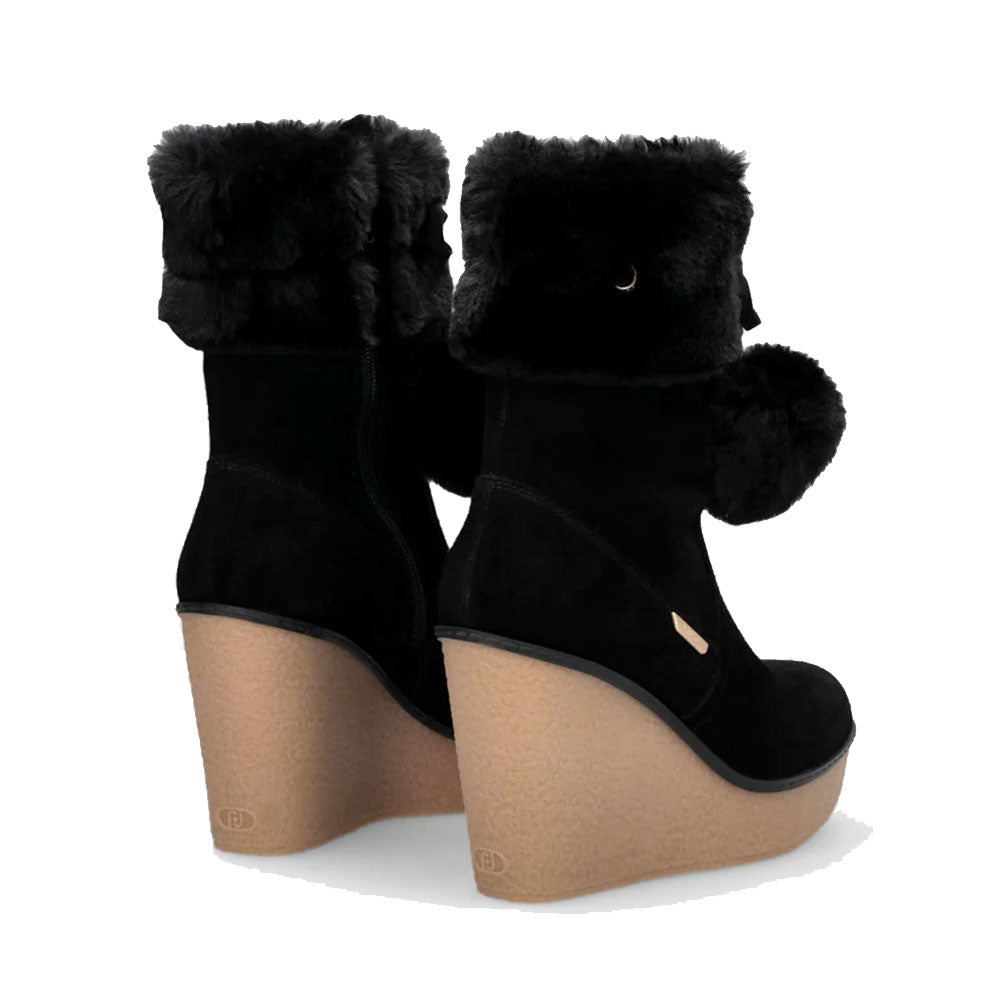 Stivali Donna Imbottiti con Zeppa LIU JO Rania 01 in Suede Nero con Pon Pon