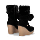 Stivali Donna Imbottiti con Zeppa LIU JO Rania 01 in Suede Nero con Pon Pon