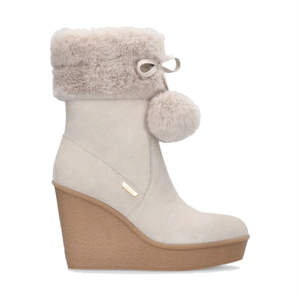Stivali Donna Imbottiti con Zeppa LIU JO Rania 01 in Suede color Latte con Pon Pon