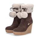 Stivali Donna Imbottiti con Zeppa LIU JO Rania 01 in Suede Marrone con Pon Pon