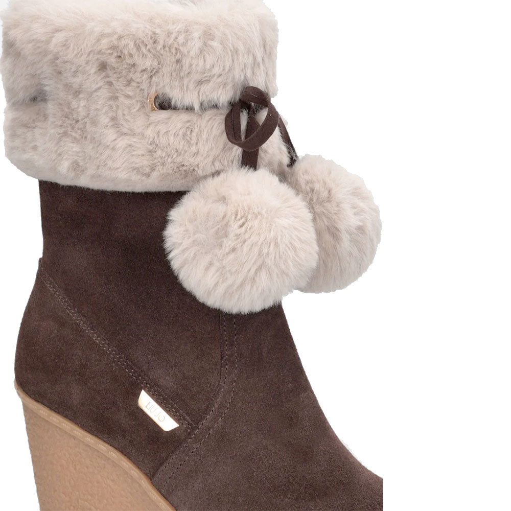 Stivali Donna Imbottiti con Zeppa LIU JO Rania 01 in Suede Marrone con Pon Pon