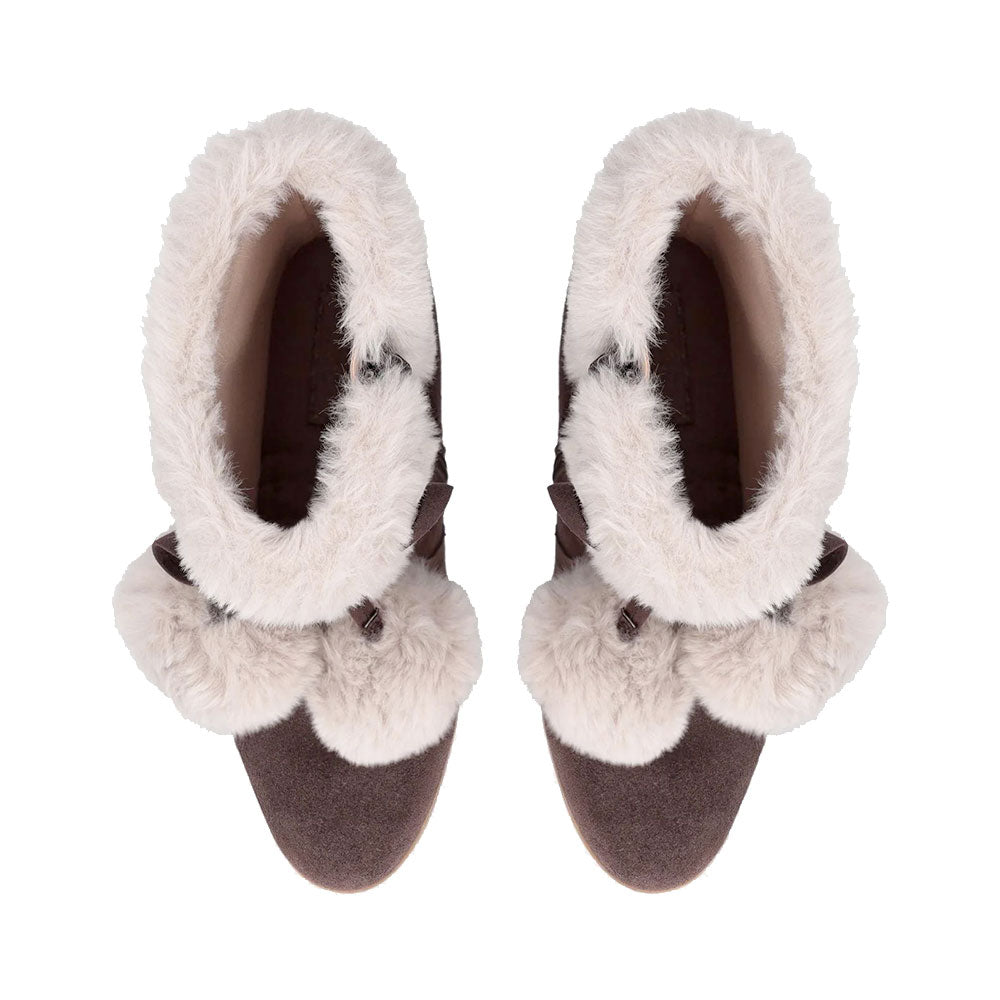 Stivali Donna Imbottiti con Zeppa LIU JO Rania 01 in Suede Marrone con Pon Pon