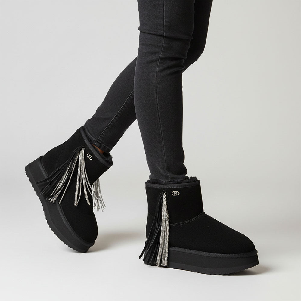 Stivaletti Donna Platform Imbottiti LIU JO Jane 09 in Suede Nero con Frange