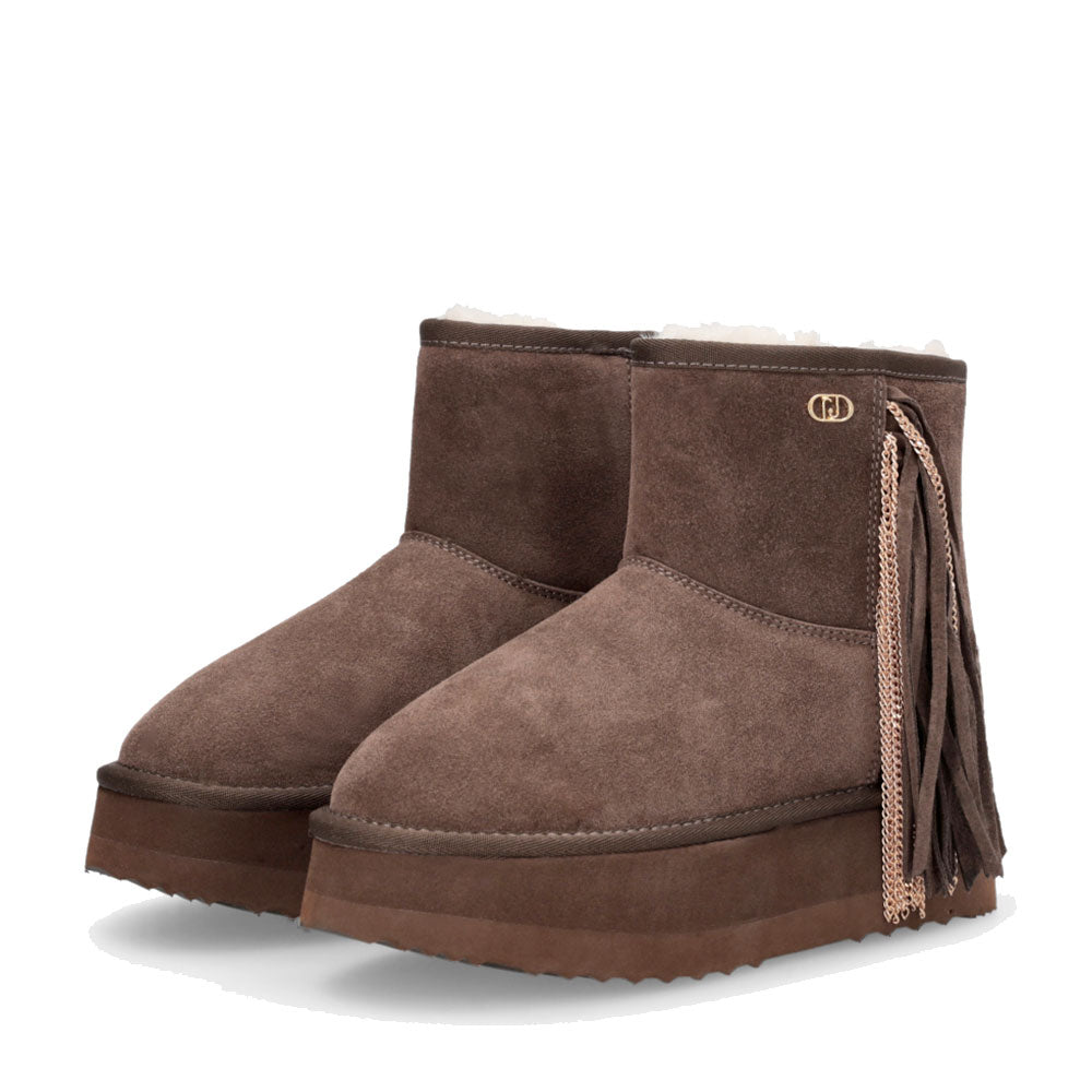 Stivaletti Donna Platform Imbottiti LIU JO Jane 09 in Suede color Ebano con Frange