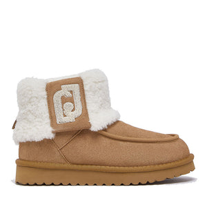 LIU JO Jil 13 Damen-Stiefeletten, gefüttert, aus cognacfarbenem Wildleder mit Teddy-Stoff-Umschlag
