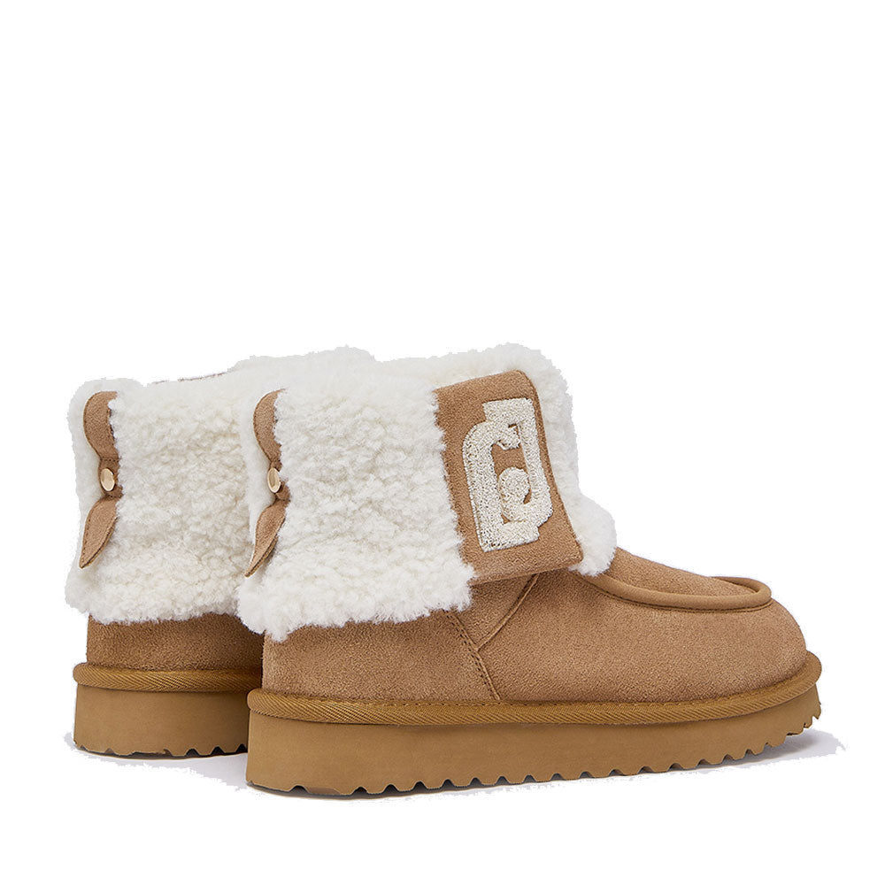 Stivaletti Donna Imbottiti LIU JO Jil 13 in Suede color Cognac con Risvolto in Tessuto Teddy