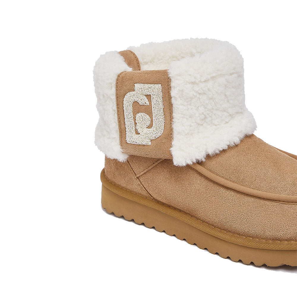 Stivaletti Donna Imbottiti LIU JO Jil 13 in Suede color Cognac con Risvolto in Tessuto Teddy