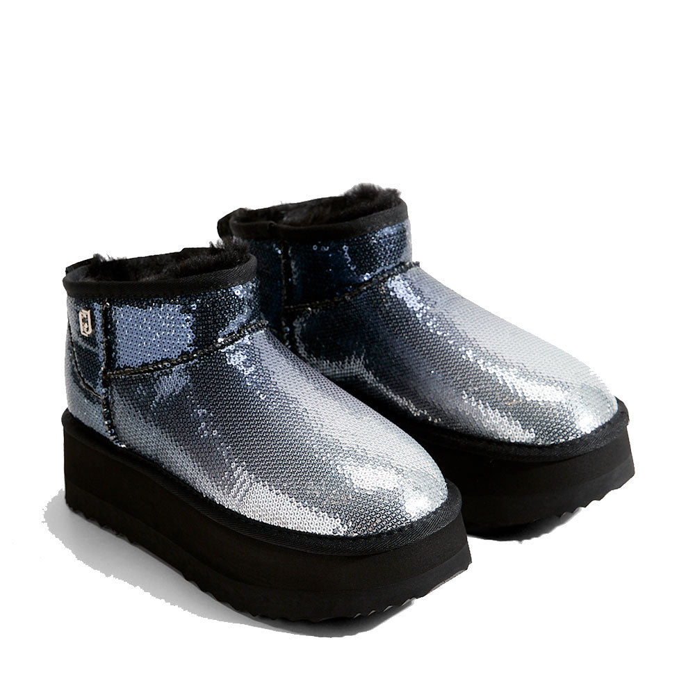 Stivaletti Donna Imbottiti Platform LIU JO Jane 01 con Paillettes Sfumate All Over Nere