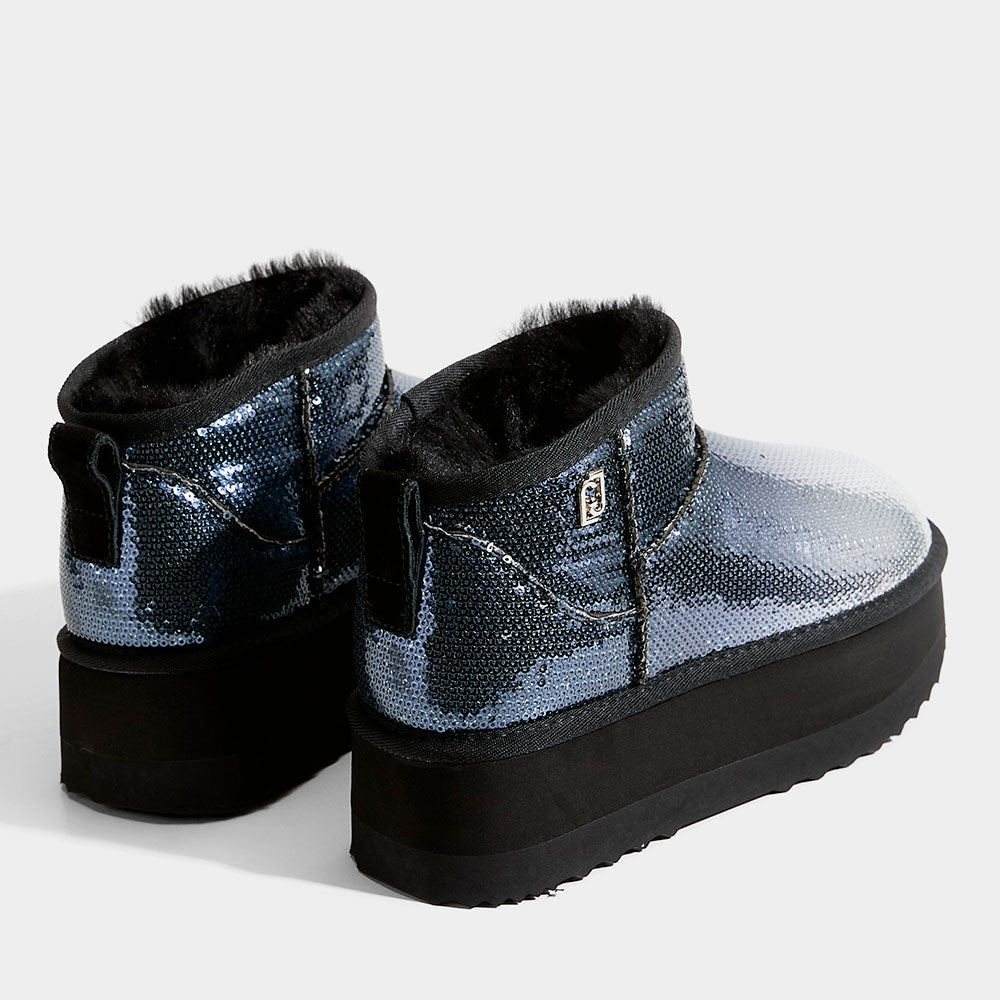 Stivaletti Donna Imbottiti Platform LIU JO Jane 01 con Paillettes Sfumate All Over Nere