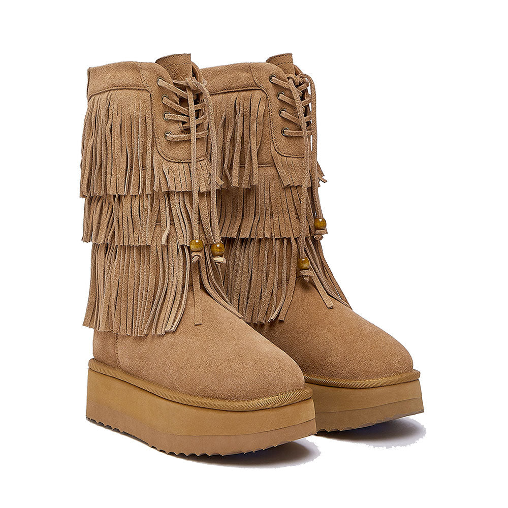Stivali Donna con Frange LIU JO Jane 16 in Suede color Cognac