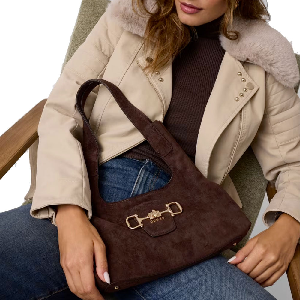 Borsa Donna Hobo a Spalla GUESS Linea Sunset Colore Espresso Misura Small